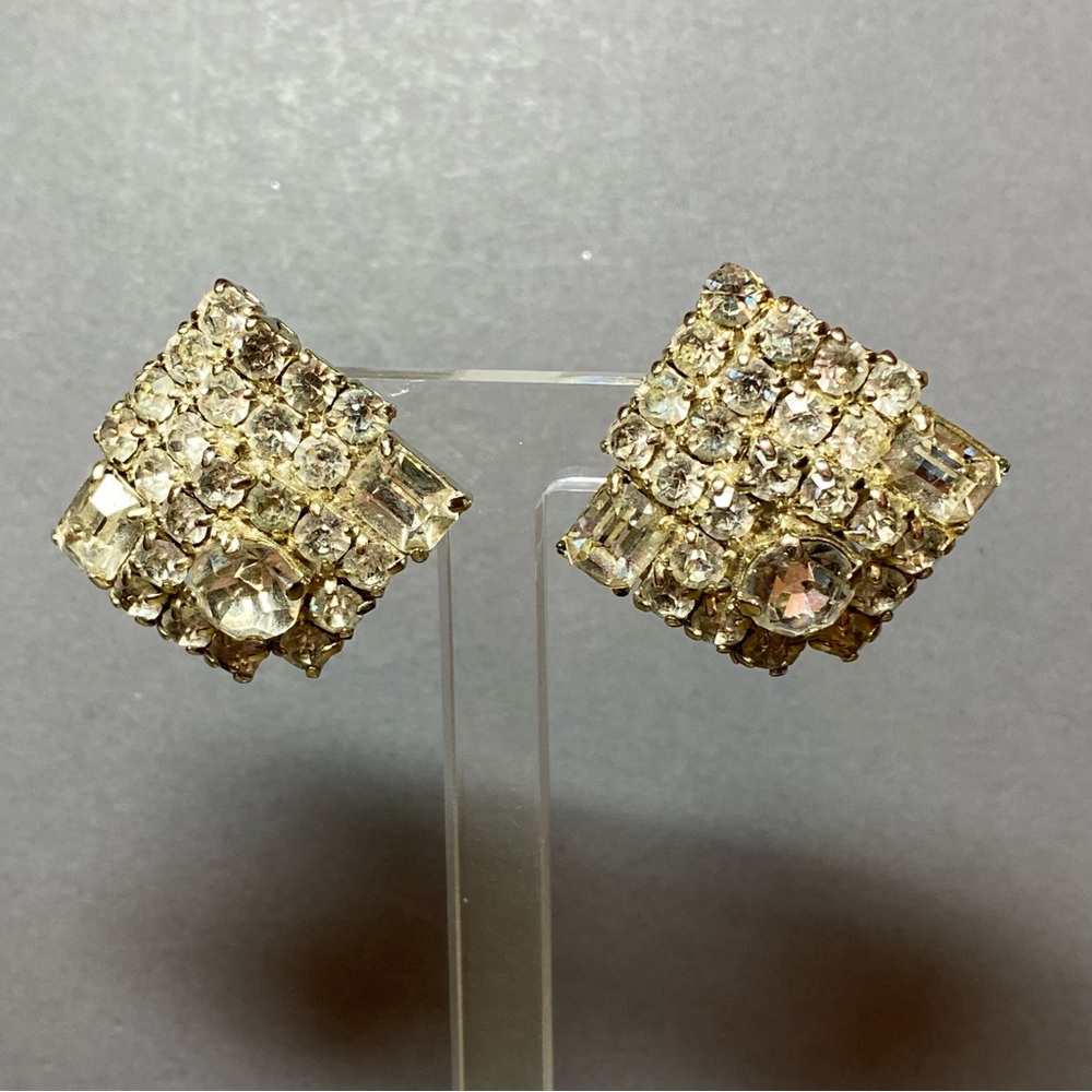Vintage square Diamond rhinestone statement earrings